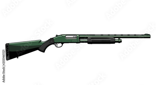 Foto Green Pump-Action Shotgun on White Background
