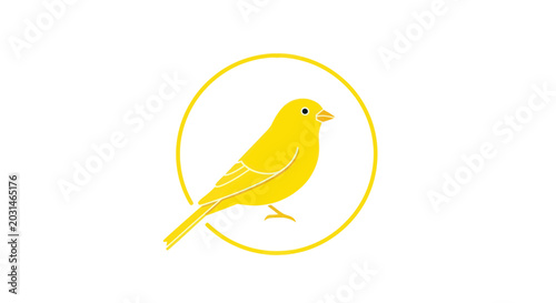 Fotografie Minimalist Yellow Canary Bird Silhouette in Circle Icon Vector Art