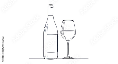 Minimalist Line Art Wine Bottle and Glass