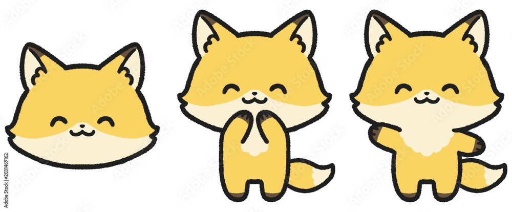 Obraz premium 笑顔のキツネのイラストセット