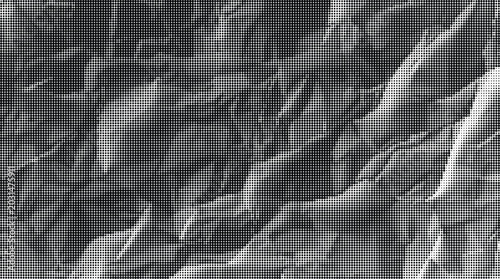 Bild auf Leinwand A detailed grayscale illustration of a rocky mountain range landscape with rugged peaks and slopes