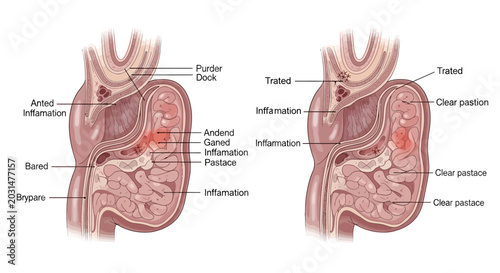 Tableau sur toile Inflamed Intestine Anatomy Comparison: Healthy vs