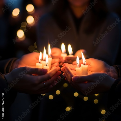People holding burning candles in hands during a vigil.