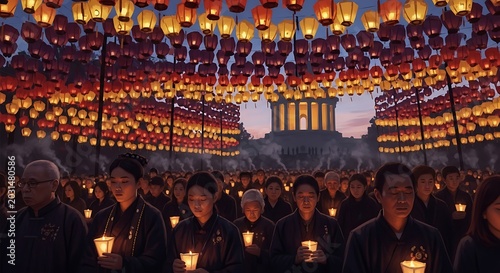 People Holding Candles at a Traditional Lantern Festival Ceremony.