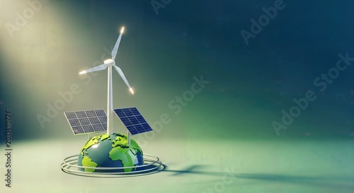 Renewable energy sources on a planet with soft backlighting and copy space for concepts