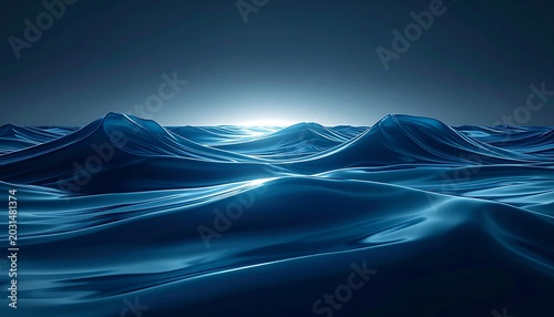 Dark ocean waves with sunlight shining.