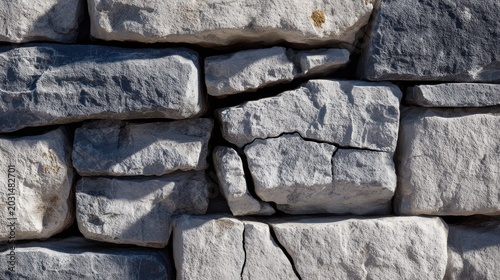 Stacked natural stone blocks form a rugged, textured wall surface.