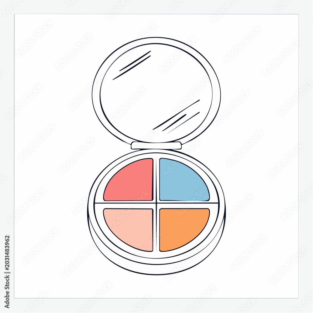 Fototapeta premium Illustration of an open makeup compact with four colored eyeshadows and a mirror