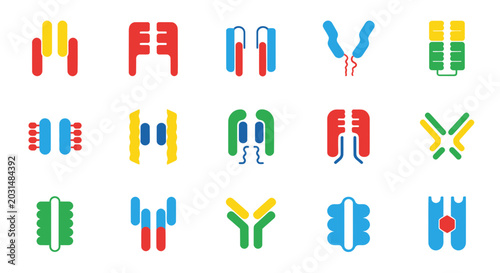 Foto Abstract Biological Molecule Icons: Antibodies, Proteins, Cells, DNA - Vector Se