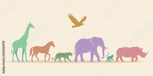 Photography Wild Animal Silhouette Collection with Safari Wildlife Icons Featuring Elephant