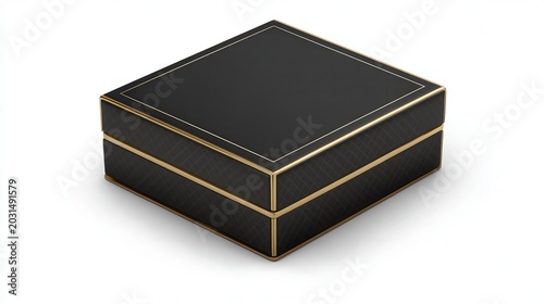 Elegant black jewelry box featuring luxury gold trim details in a high quality professional studio product photo for retail display