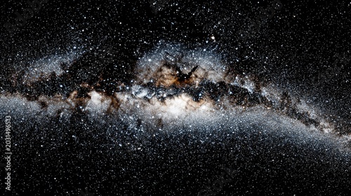 Dense band of stars and cosmic dust stretches across the dark expanse of the night sky.