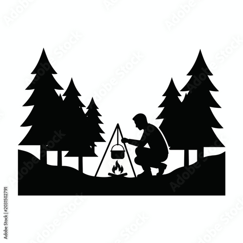 Forest Campfire Cooking Scene - AI Generated