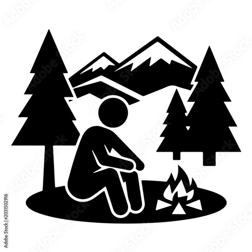 Camper Relaxing Beside Campfire in Forest - AI Generated
