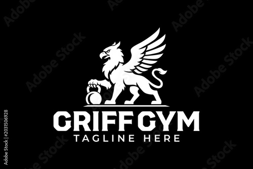 Bild auf Leinwand Griffin with kettlebell modern logo design for gym