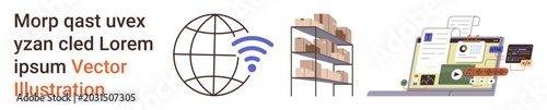 Quadro su tela Digital commerce, logistics, global networking, online inventory, warehouse storage, e-business systems