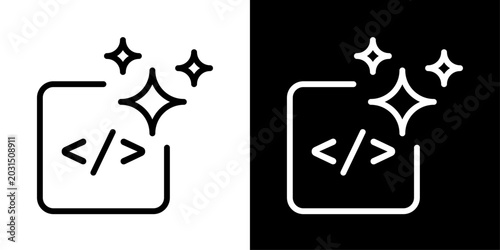 Minimal AI coding icon in outline style featuring software development, intelligent programming, code generation, and AI-powered technology.