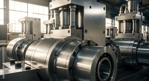 Heavy duty industrial machinery with polished metal components