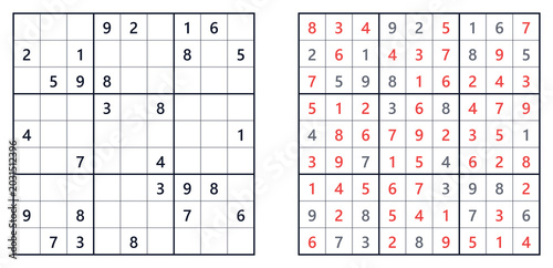 Fotografi Sudoku  classic expert puzzles with incomplete and completed grids side by side