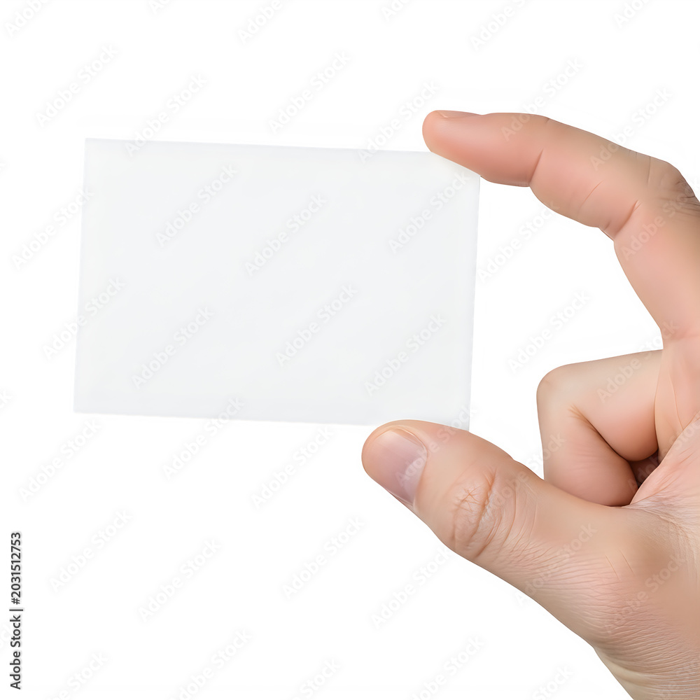 Obraz premium Hand holding a blank white business card isolated on transparent background
