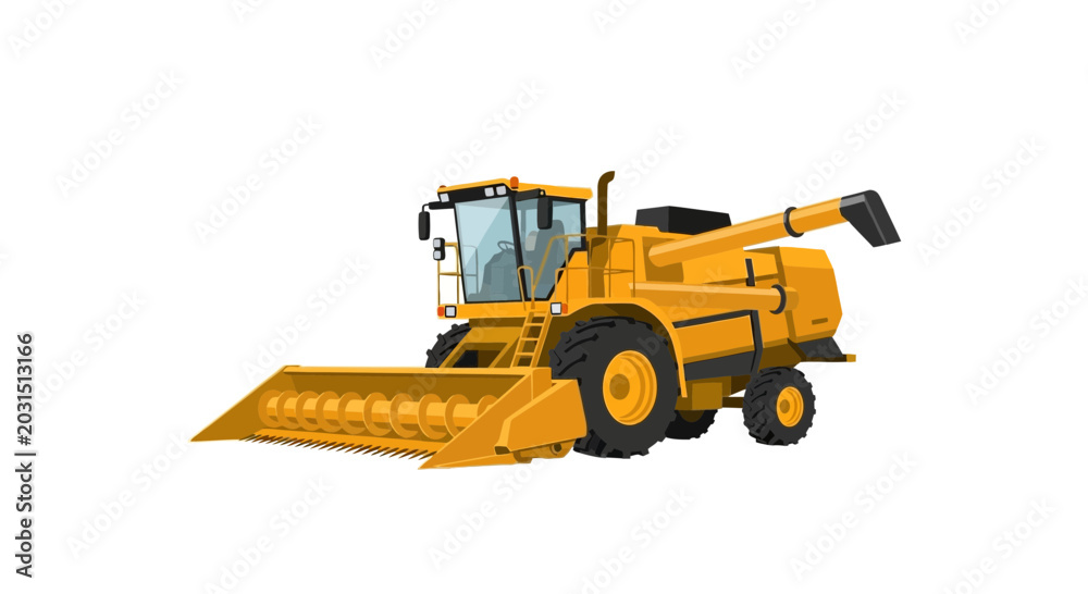Obraz premium Yellow combine harvester agricultural machinery illustration on white background