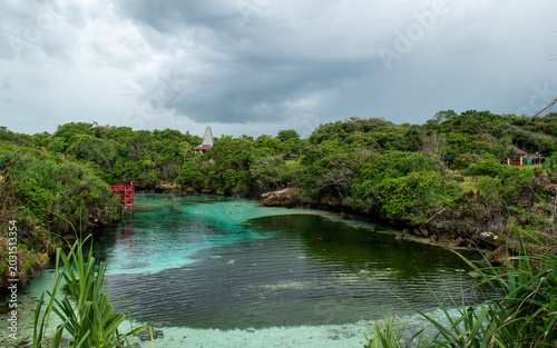 Billede på lærred Weekuri Lake on Sumba Island, East Nusa Tenggara, is a brackish water lagoon with clear water with a blue-green gradation