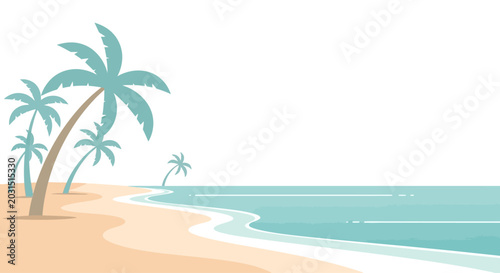Foto Palm trees on sandy beach shore.