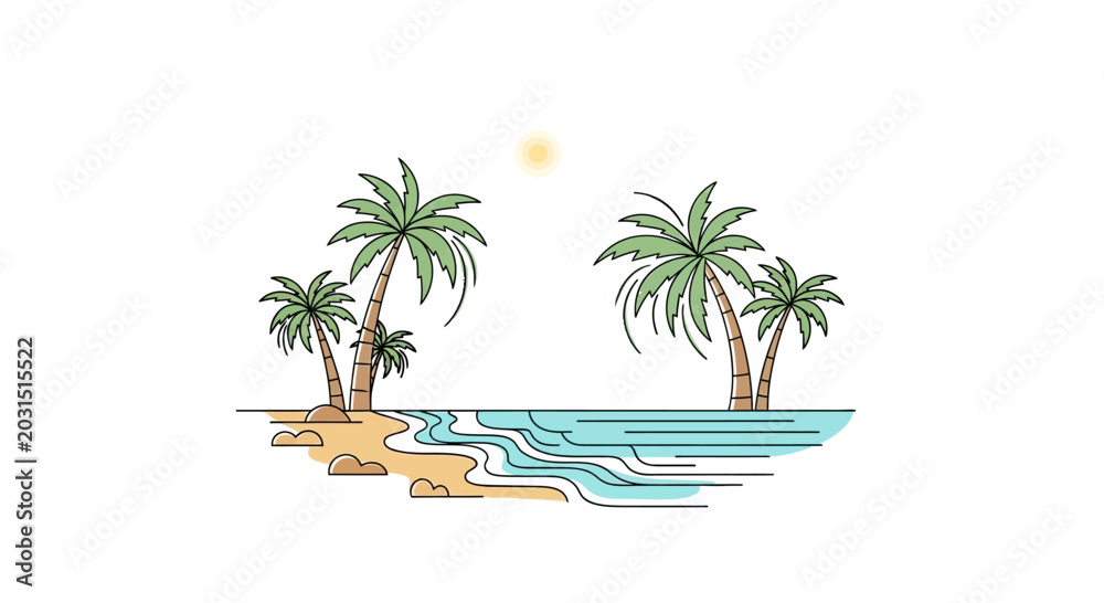 Obraz premium Palm trees on sandy beach shore.