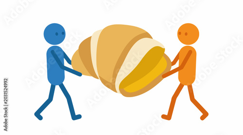 Two People Carrying a Large Croissant Pastry
