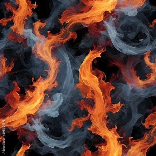 Swirling Flames and Smoke on Dark Background