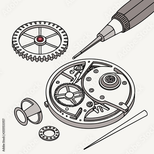 Watch escapement wheel and mainspring assembly with tools watch parts assembly