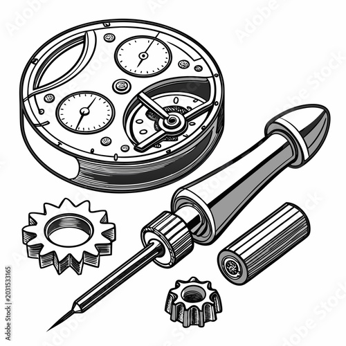 Watch movement components and precision tools for assembly with precision tool