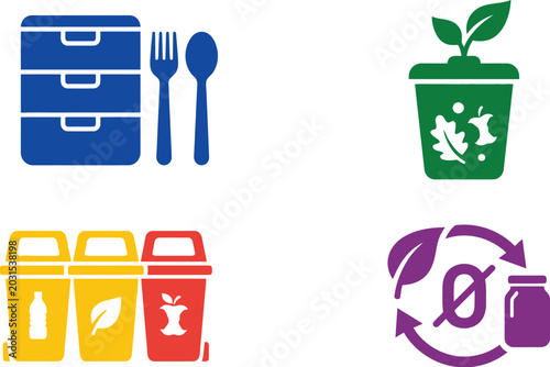 Recycling icons represent sustainable waste management practices for environmental conservation and eco-friendly lifestyles.