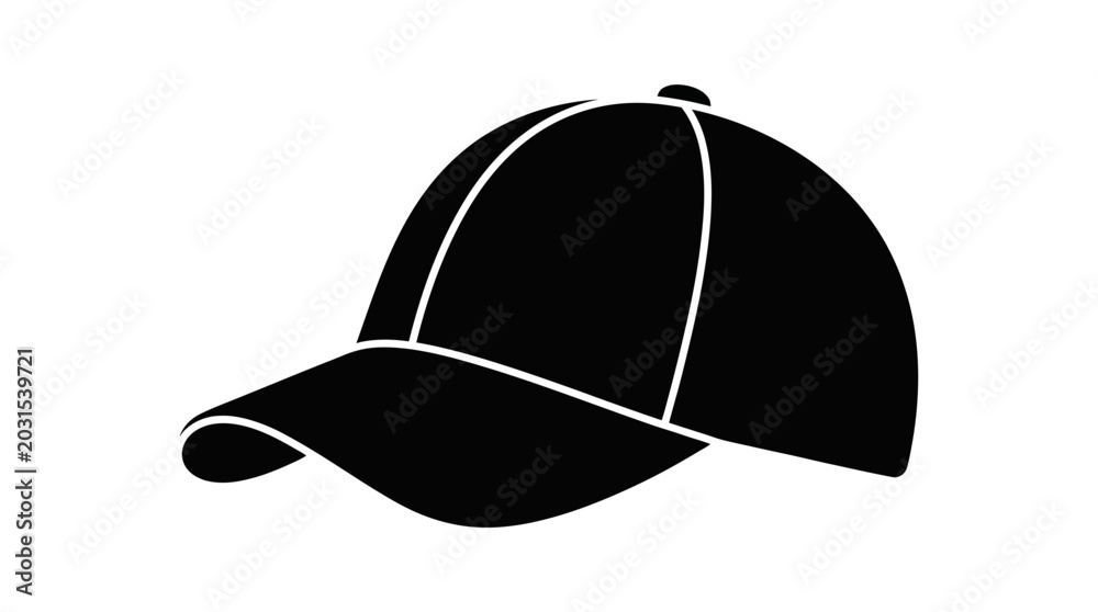 Fototapeta premium Simple Black Baseball Cap Graphic Icon Design. Versatile Headwear Silhouette Element