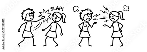 Photos Illustration of two individuals engaged in a heated argument and a physical conf