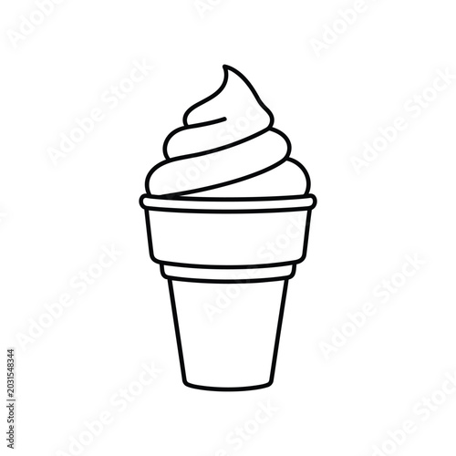 Soft Serve Ice Cream Cup Minimal Dessert Treat Line Art Vector Illustration.