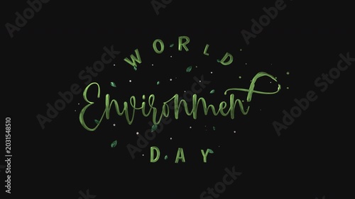 Green world environment day text animation design on transparent background in elegant script for ecofriendly promotions or environmental campaigns.