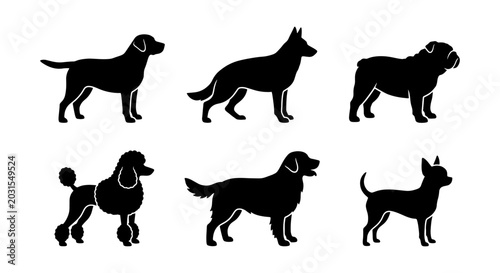 Photos Diverse Dog Breeds Silhouette Collection, Vector Icons for Pet Lovers, Animal Gr