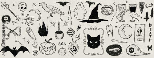 Dark Halloween Doodle Elements illustration spooky