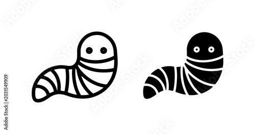 Photos Cute Worm Icons, Simple Cartoon Insect Vector Art, Black and White Outline and S