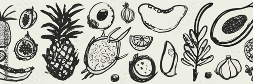 Hand Drawn Fruit and Vegetable Border Pattern pineapple