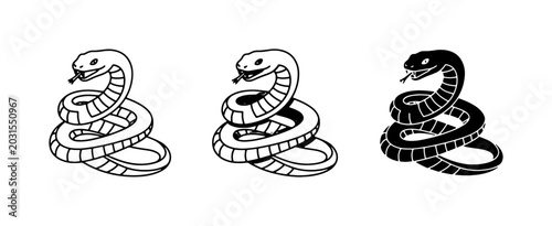 Obraz na plátně Stylized Cobra Snake Icons, Black and White Vector Graphics, Reptile Symbol Coll