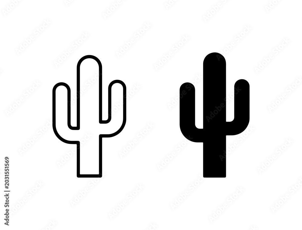 Obraz premium Cactus Icons, Desert Plant Symbols, Saguaro Vector Graphics, Minimalist Nature Elements