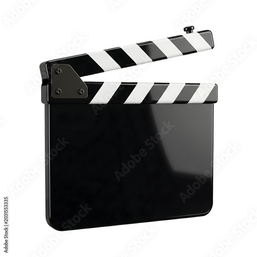 Foto Classic glossy black film slate clapperboard on solid background