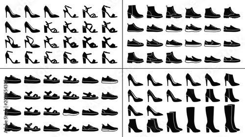 Quadro su tela Fashion Footwear Silhouette Collection Featuring High Heels Sneakers Sandals and