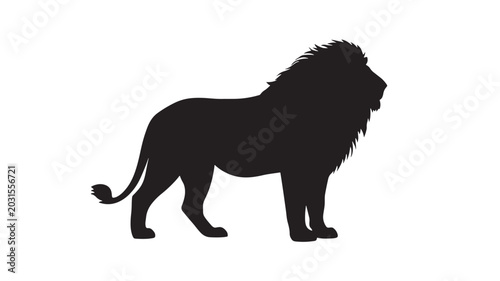 Lion Silhouette Vector | Black White Standing Proud Wildlife Strength King Animal Illustration