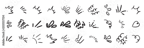 Foto Doodle line sparkle vector set, comic style decorative lines