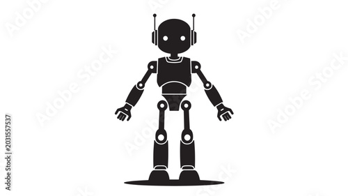  Robot Silhouette Vector | Black White AI Artificial Intelligence Technology Standing Robot Illustration