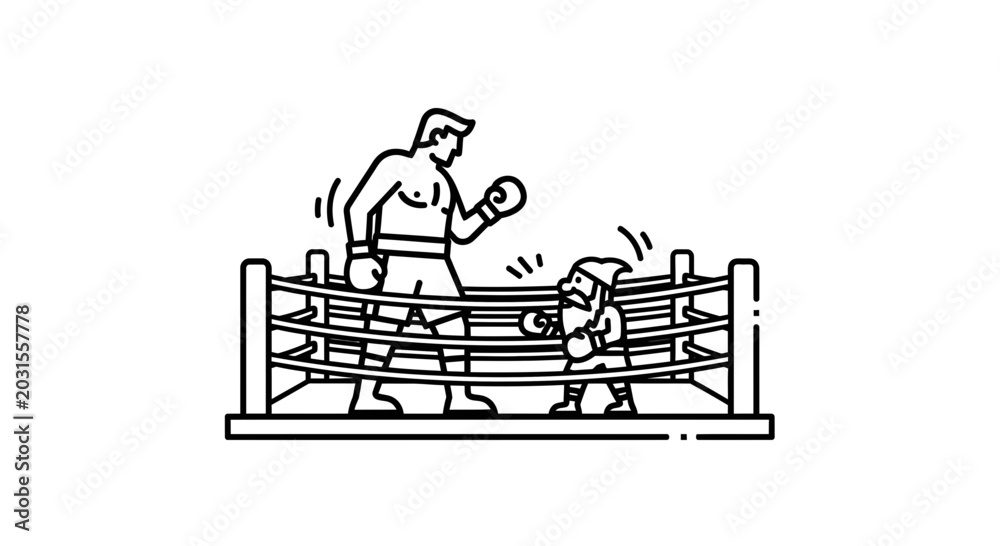 Fototapeta premium Boxer vs Dwarf in Boxing Ring - Unlikely Matchup