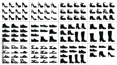 Quadro su tela Women Footwear Silhouette Collection Featuring High Heels Boots Sandals and Casu
